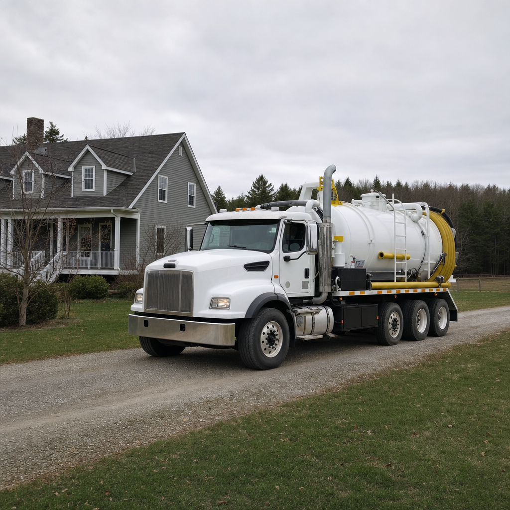 Septic vacuum truck arriving at a Portland home for same-day emergency service
